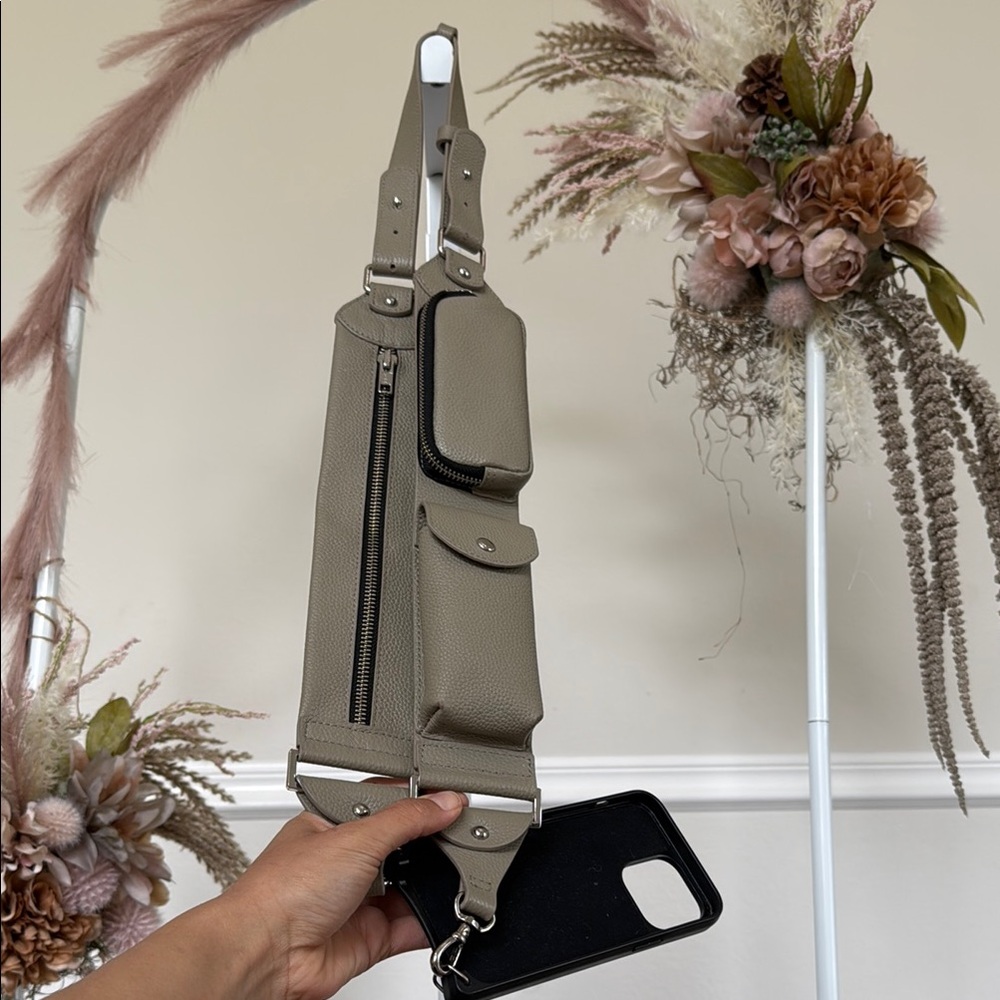 Bandolier taupe Phone Case with Strap and iPhone 14 pro max wallet attachable